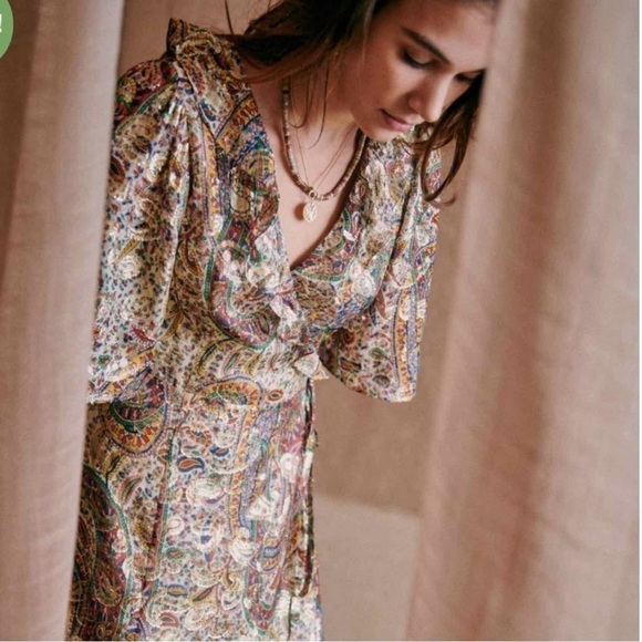 Sézane Paula Metallic Shimmer Silk Midi Dress Paisley Size US 2 - Picture 5 of 15